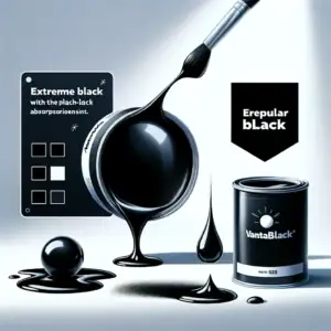 Pinceau appliquant de la peinture noire sur une surface, avec un pot de peinture noir mat à côté.