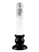 Lampe de laboratoire en verre avec support noir, idéale pour la décoration scientifique ou de bureau.