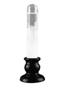 Lampe de laboratoire en verre avec support noir, idéale pour la décoration scientifique ou de bureau.