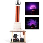 Dispositif Tesla générant des décharges électriques spectaculaires avec effets lumineux violets et foudre. Parfait pour la décoration scientifique et les démonstrations éducatives.