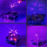 Éclairs de plasma colorés sur platine DJ, expérience scientifique visuelle.