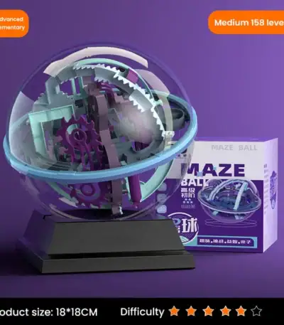 Puzzle scientifique en boule de labyrinthe avec pièces colorées, conçu pour stimuler la réflexion et la coordination, idéal pour les amateurs de défis éducatifs.