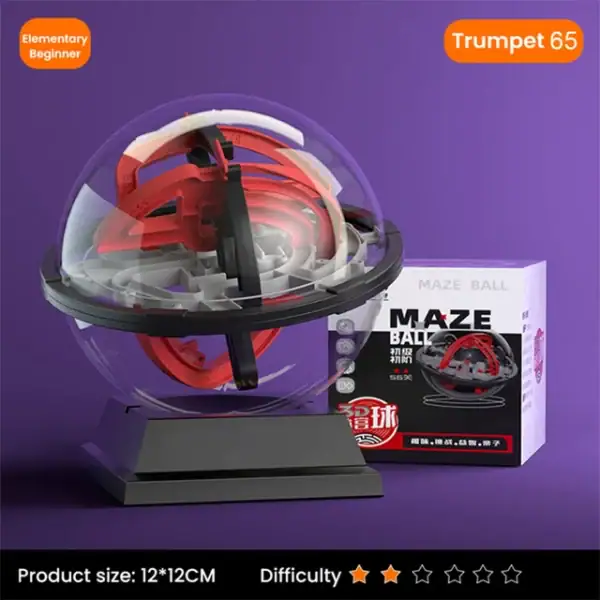Sphère maze éducative pour enfants avec circuit en spirale rouge et noir, idéale pour stimuler la réflexion et la coordination.