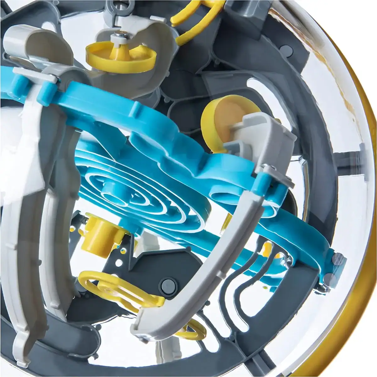 Modèle de porte-objet scientifique avec composants colorés en bleu, jaune, gris, conçu pour la décoration et l'éducation scientifique.