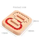 Porte-billes en bois avec labyrinthe, jeu éducatif pour enfants, dimensions 130x115x20mm, balle rouge et blanche, parfait pour développer la motricité fine et la concentration.