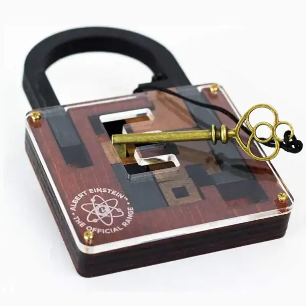 Serrure de sécurité en forme de carré avec clé antique, symbole de la science et de la sécurité, idéale pour la décoration scientifique ou comme accessoire original.