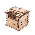 Coffre-fort mécanique en bois, jeu éducatif pour enfants, avec engrenages et serrure, idéal pour apprendre la mécanique et la sécurité.