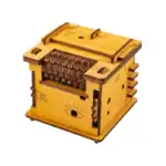 Boîte à expériences en bois avec mécanisme complexe pour expériences scientifiques éducatives.
