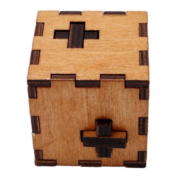 Cube en bois puzzle avec pièces interconnectées, idéal pour la décoration scientifique ou éducative.