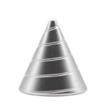 Pyramide en métal argenté avec lignes incurvées, design contemporain, idéale pour la décoration scientifique ou moderne.