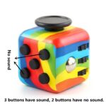 Cube sensor scientifique coloré avec 3 boutons sonores et 2 boutons silencieux, parfait pour l'éducation et la décoration de science.