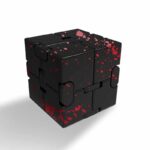 Puzzle scientifique noir avec éclaboussures rouges, parfait pour la décoration et l'apprentissage scientifique.