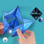 Panneau géométrique magnétique en forme de diamant avec effets lumineux et électrique.