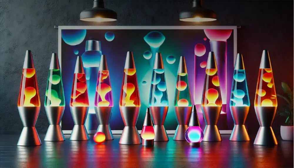 Lampe Lava multicolore avec effets lumineux changeants, idéale pour décoration scientifique ou ambiance moderne.