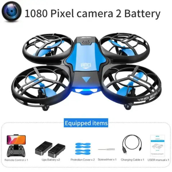 Drone FPV avec caméra 1080p, contrôleur à distance, batterie, et accessoires pour vol en immersion. Parfait pour la photographie aérienne et le loisir technologique.