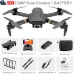 Drone avec caméra 1080P, télécommande, batteries, sac de rangement, et accessoires pour photographie aérienne. Parfait pour amateurs et professionnels.