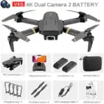 Drone quadricoptère avec caméra 4K, batterie, télécommande, et accessoires pour loisirs et photographie aérienne.