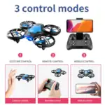 Drone avec contrôle gestuel, télécommande et mobile.