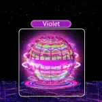 Globe lumineux violet avec un design technologique futuriste, entouré d'effets lumineux et de cercles concentriques, sur un fond noir étoilé.