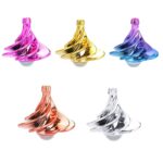 Collection de vases en verre coloré en forme de spirale, disponibles en rose, or, violet, cuivre et transparent, parfaits pour la décoration scientifique et moderne.