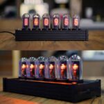 Horloge Nixie vintage avec tubes à décharge pour une décoration rétro et scientifique unique.