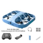 Drone de loisir avec caméra 4K, vidéo 480P, équipé d'une batterie de 500mAh, comprenant télécommande, hélices de rechange, câble USB, filtre de lentille et outil de maintenance.