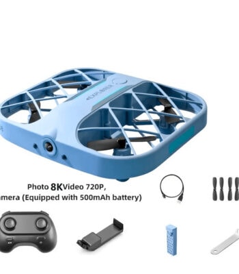 Drone avec caméra 8K, contrôleur, batterie 500mAh et accessoires inclus.