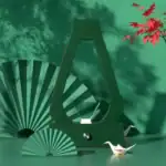 Lampe décorative en forme de lanterne à huile avec éléments en vert et blanc.