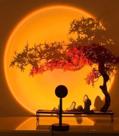 Bonsaï japonais décoratif avec éclairage LED, ambiance chaleureuse et zen. Parfait pour la décoration intérieure ou comme objet de collection.
