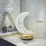 Lampe lune en cristal avec base dorée, décoration élégante et lumineuse pour intérieur, hauteur 19,5 cm, diamètre 10 cm, idéale pour une ambiance chaleureuse et moderne.