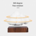 Nuage en rotation à 360 degrés avec flèches indiquant la rotation libre, posé sur une base en bois, illustrant la concept de rotation à 360 degrés.