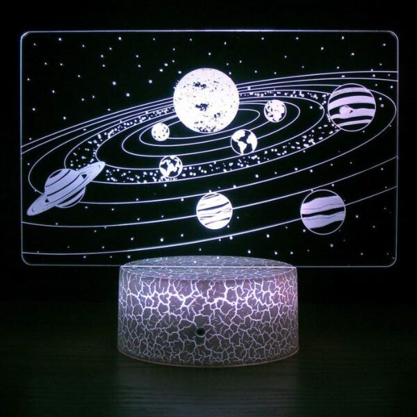 Lampe 3D du système solaire avec planètes et étoiles.