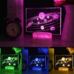 Lumière LED représentant le système solaire avec planètes en rotation, idéale pour décoration scientifique ou éducative.