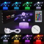 Lampe illusion 3D représentant un planisphère avec éclairage multicolore, contrôlable via télécommande, idéale pour décoration scientifique ou ambiance lumineuse innovante.