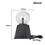 Lampe plasma tactile de 25 cm avec base noire et boule en verre, contrôlable par toucher, idéale pour décoration scientifique et ambiance moderne.