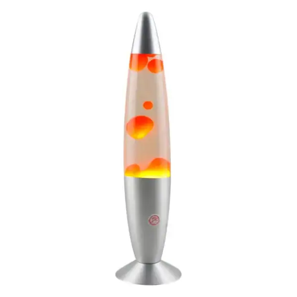 Lampe de lave décorative en forme de volcan avec lumière orange et rouge, idéale pour une décoration scientifique ou thématique.