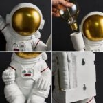 Figurine d'astronaute avec casque doré et combinaison blanche, illustrant l'exploration spatiale.