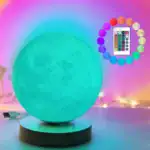 Lampe lune LED avec télécommande, couleurs variées, ambiance relaxante, décoration intérieure, lumière douce, idéale pour chambre ou salon, contrôle à distance, design moderne.