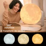 Lampe lune avec rotation à 360° et transitions de couleur pour décoration scientifique.