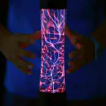 Lampe LED en forme de vase avec éclairs électriques lumineux, idéale pour la décoration scientifique et moderne.