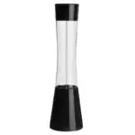 Vase à liquides scientifique en verre avec base et couvercle noirs, idéal pour expériences et décoration scientifique.