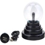 Boule de plasma décorative avec base noire, câble USB inclus, idéale pour la décoration scientifique ou éducative.