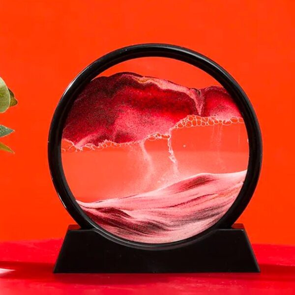 Vortex de liquide coloré dans un cadre en verre, créant un effet visuel hypnotique avec des nuances de rouge, rose et blanc. Parfait pour la décoration scientifique moderne.