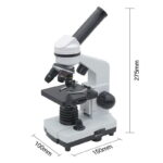Microscope scientifique avec objectif multiple, éclairage LED, et platine réglable, idéal pour l'observation précise en laboratoire ou à la maison.