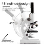 Microscope avec design inclinable à 45°, offrant un confort optimal pour l'observation prolongée. Parfait pour les laboratoires et la recherche scientifique.
