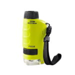 Lunette de vision compacte en vert fluo avec zoom 60x, idéale pour l'observation scientifique ou la nature. Facile à transporter grâce à sa dragonne intégrée.