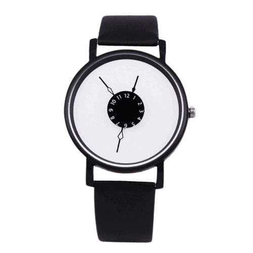 Montre à affichage unique avec cadran minimaliste et design innovant, combinant science et style pour une utilisation quotidienne ou comme objet de décoration scientifique.