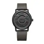 Montre à design scientifique avec cadran noir et chiffres romains, idéale pour la décoration ou comme accessoire unique.