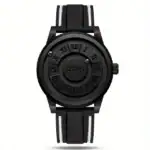Montre scientifique noire avec cadran à chiffres romains et bracelet en silicone, idéale pour les amateurs de science et de design moderne.