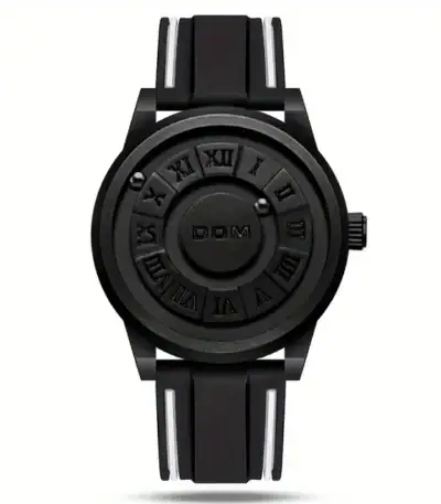 Montre scientifique noire avec cadran à chiffres romains et bracelet en silicone, idéale pour les amateurs de science et de design moderne.